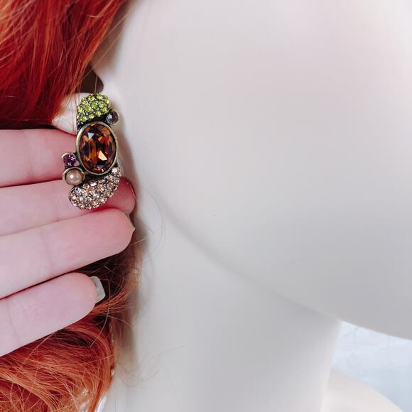 Signed Heidi Daus Swarovski Crystal Clip-On Earrings Topaz Cluster Rhinestones - Picture 2 of 13